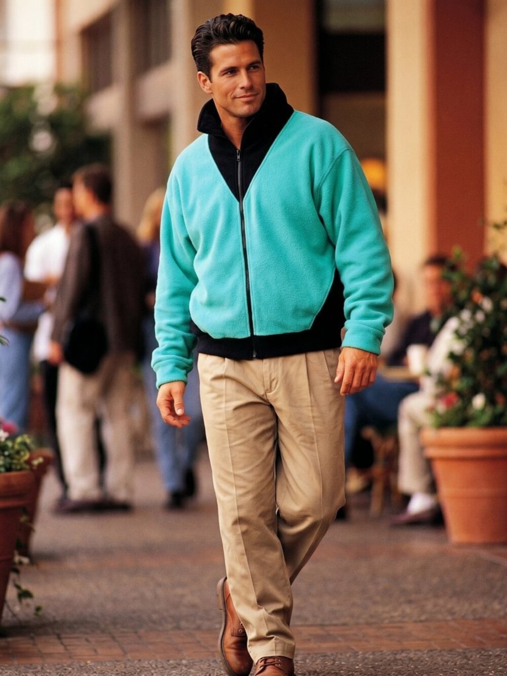 International Male Men L Zip Fleece Jacket Teal Black Archival Rare Gorpcore HTF